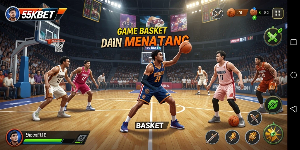 Tampilan antarmuka <strong>55KBET</strong> yang menarik dengan aksi basket yang seru.