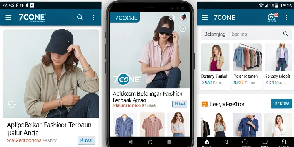 Antarmuka aplikasi 7CONE yang menarik untuk berbelanja fashion.