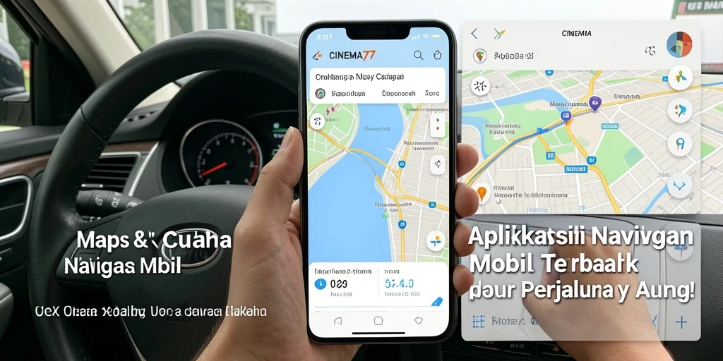 Antarmuka aplikasi CINEMA77 yang intuitif untuk navigasi mobil.